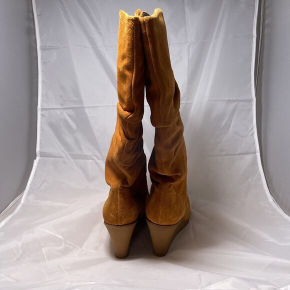 Salvatore Ferragamo Slouch Boots Women Size 8.5 Suede Leather Brown Wedge Heels - Picture 3 of 13